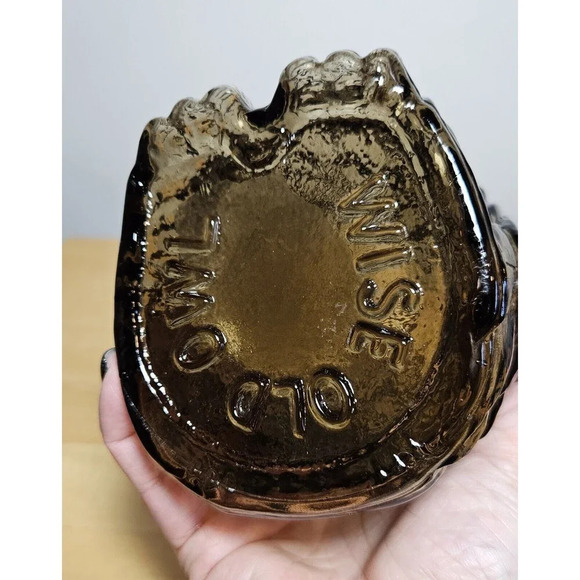 Vintage Wise Old Owl Glass Bank Smokey Gray 6 Inches - Picture 6 of 7